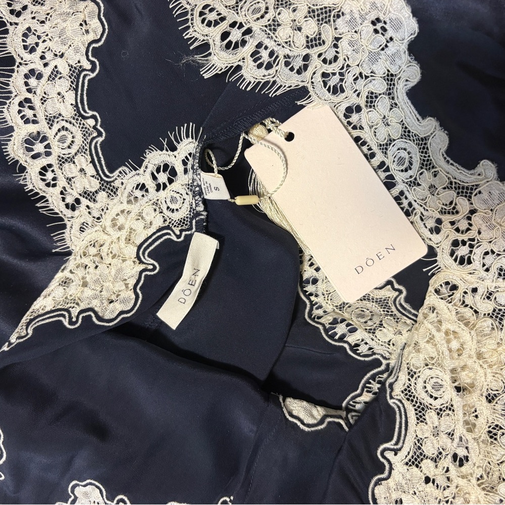 NEW Doen Obelia Navy Silk Lace Trim Dress Bias Cut Midi Romantic Luxury Small - Picture 15 of 16